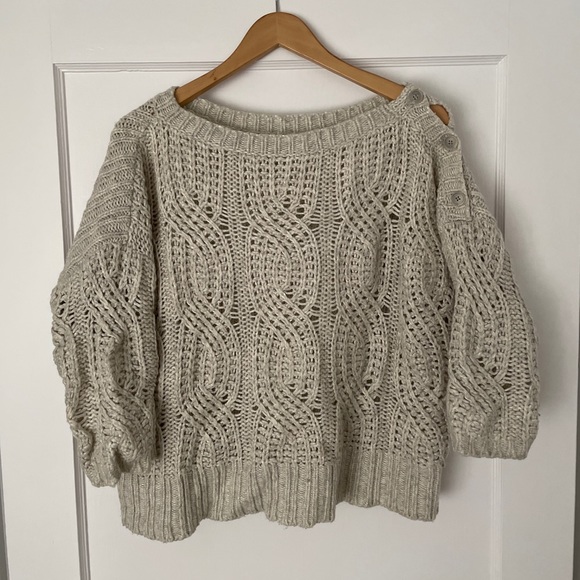 Ann Taylor Woven Boxy Sweater with Button Detail - Picture 1 of 5